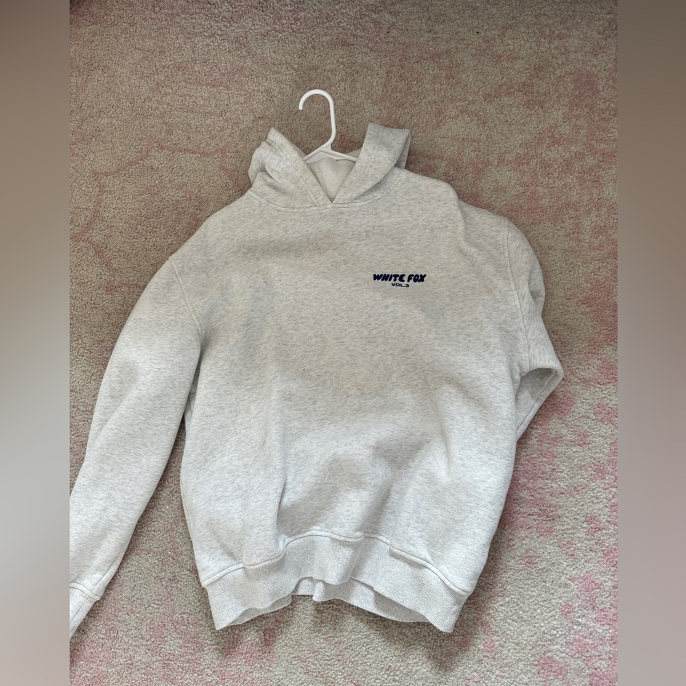 gray and navy blue white fox hoodie